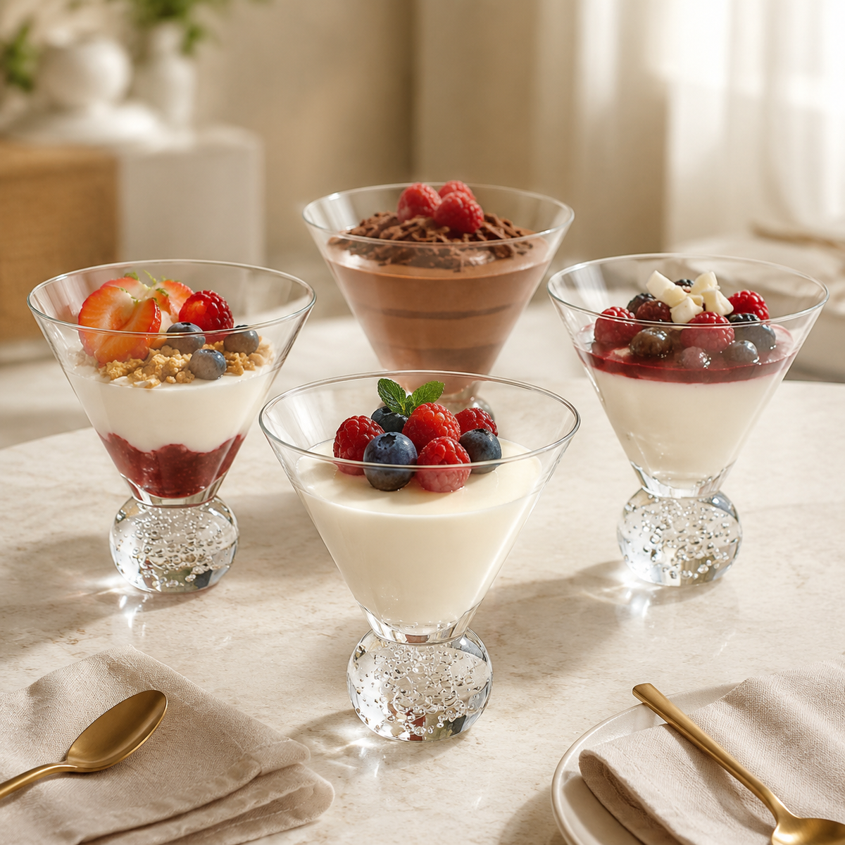 Set of 4 Dessert Cups on Crystal Ball Pedestal