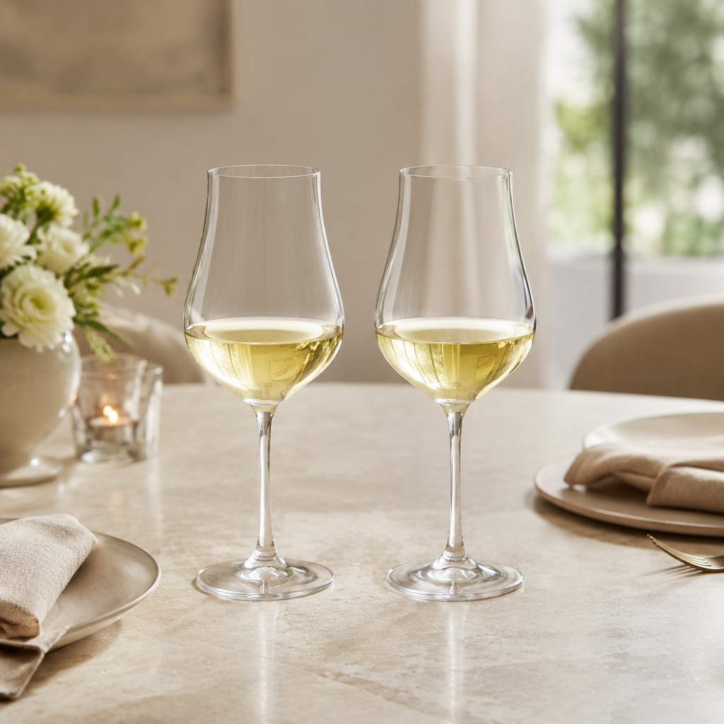 Set of 6 White Water Glasses with Clear Stem