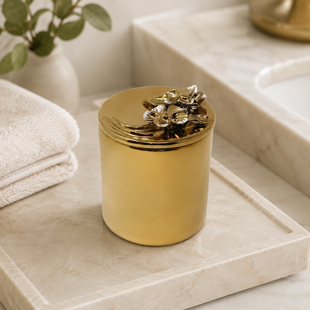 Gold Decorative Candle With Flower Design Lid