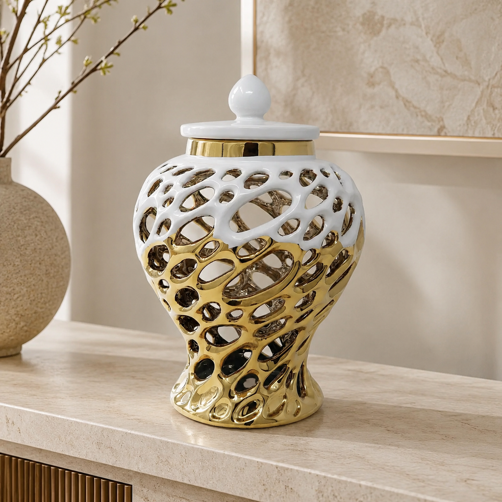 Gold and White Design Ginger Jar