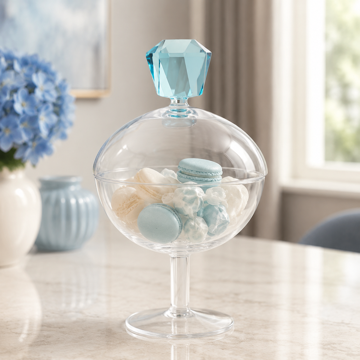 Glass Footed Jar with Colored Diamond Shaped Handle (2 sizes)