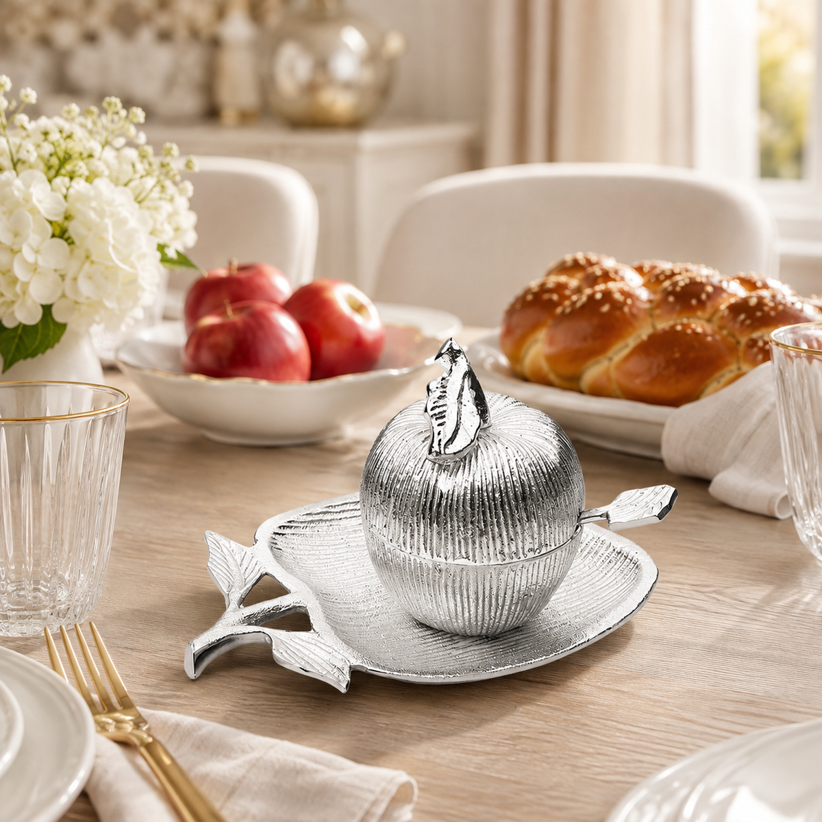 Silver Apple Shaped Dish with Removable Honey Jar