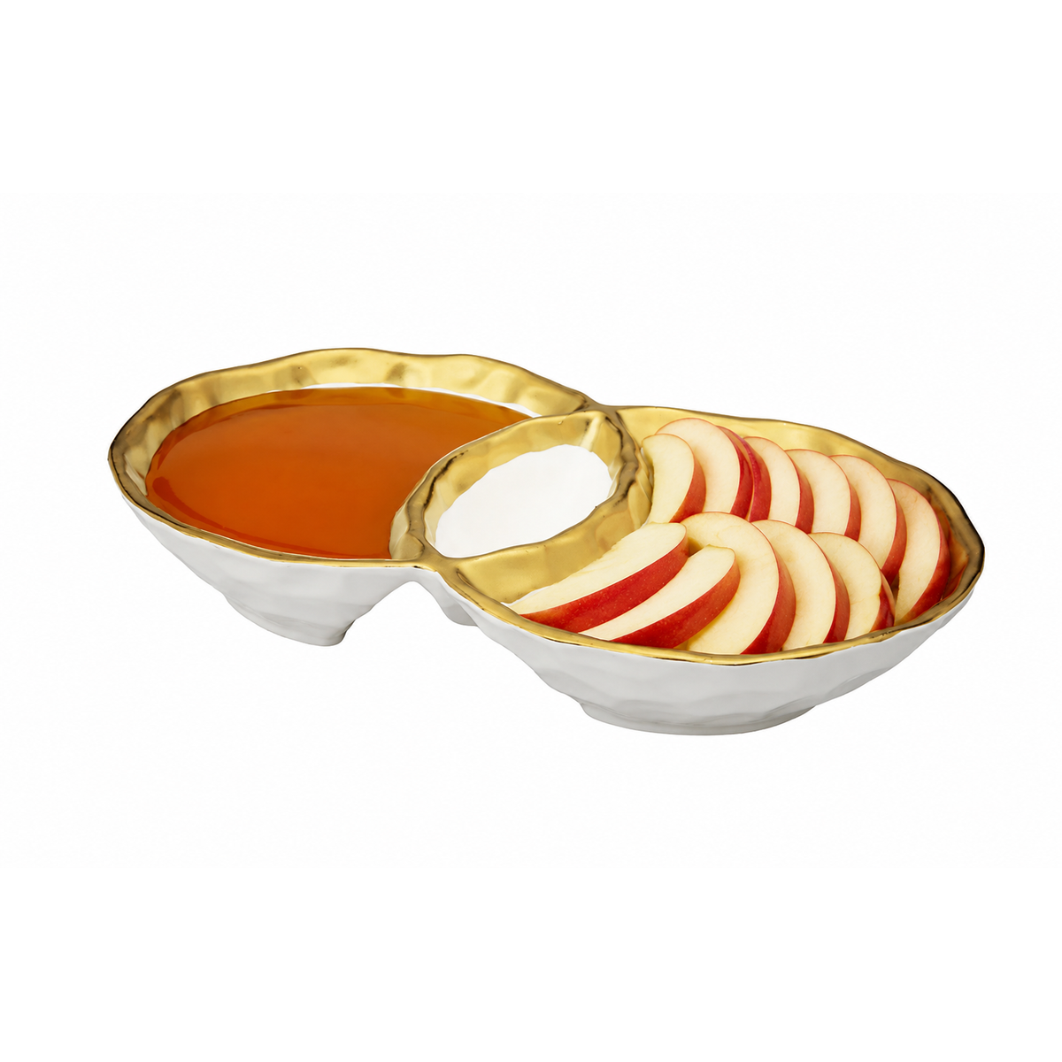 White Porcelain Round Double Bowl with Gold Rim