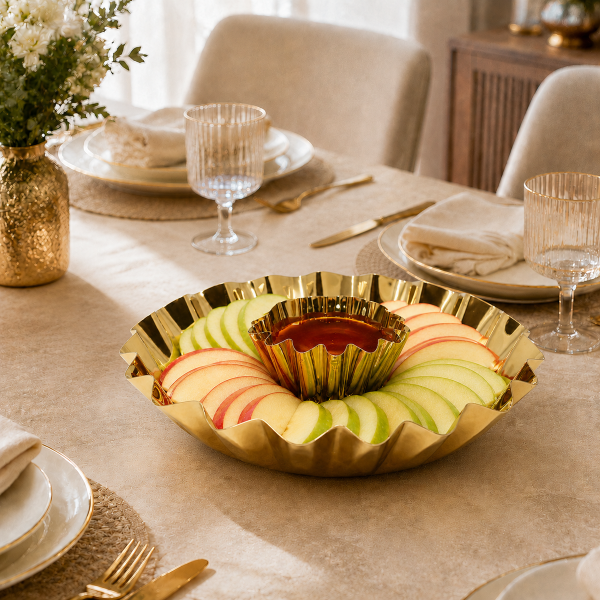 Stainless Steel Chip and Dip Bowl, 14.25"D