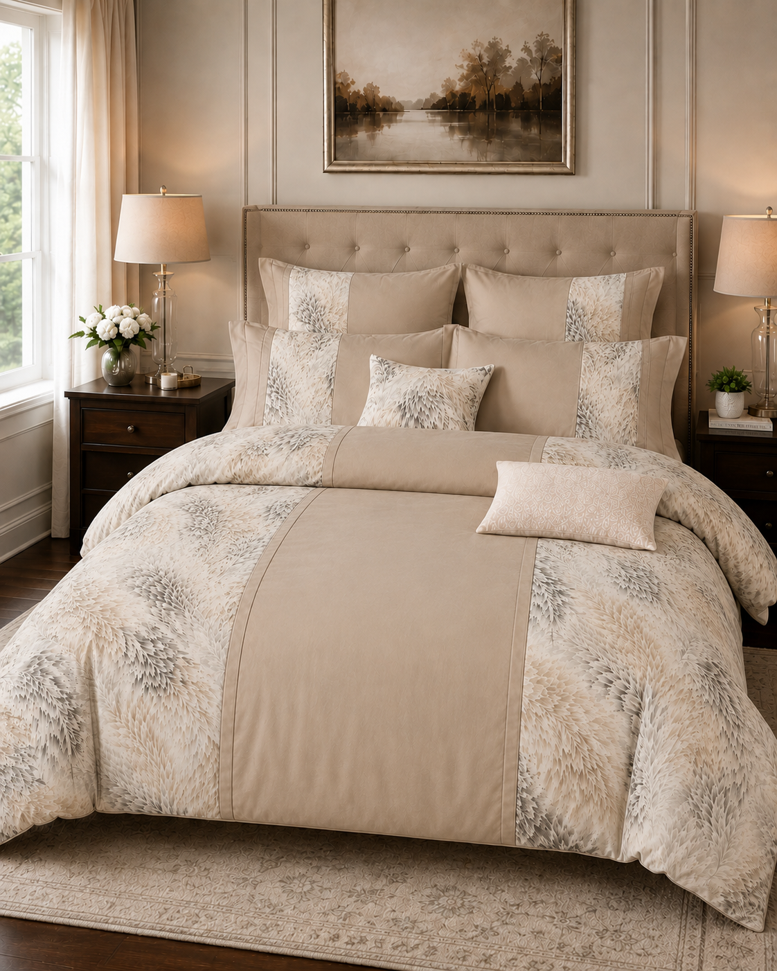 The Savoy Beige Velveteen Duvet Cover Bedding Set