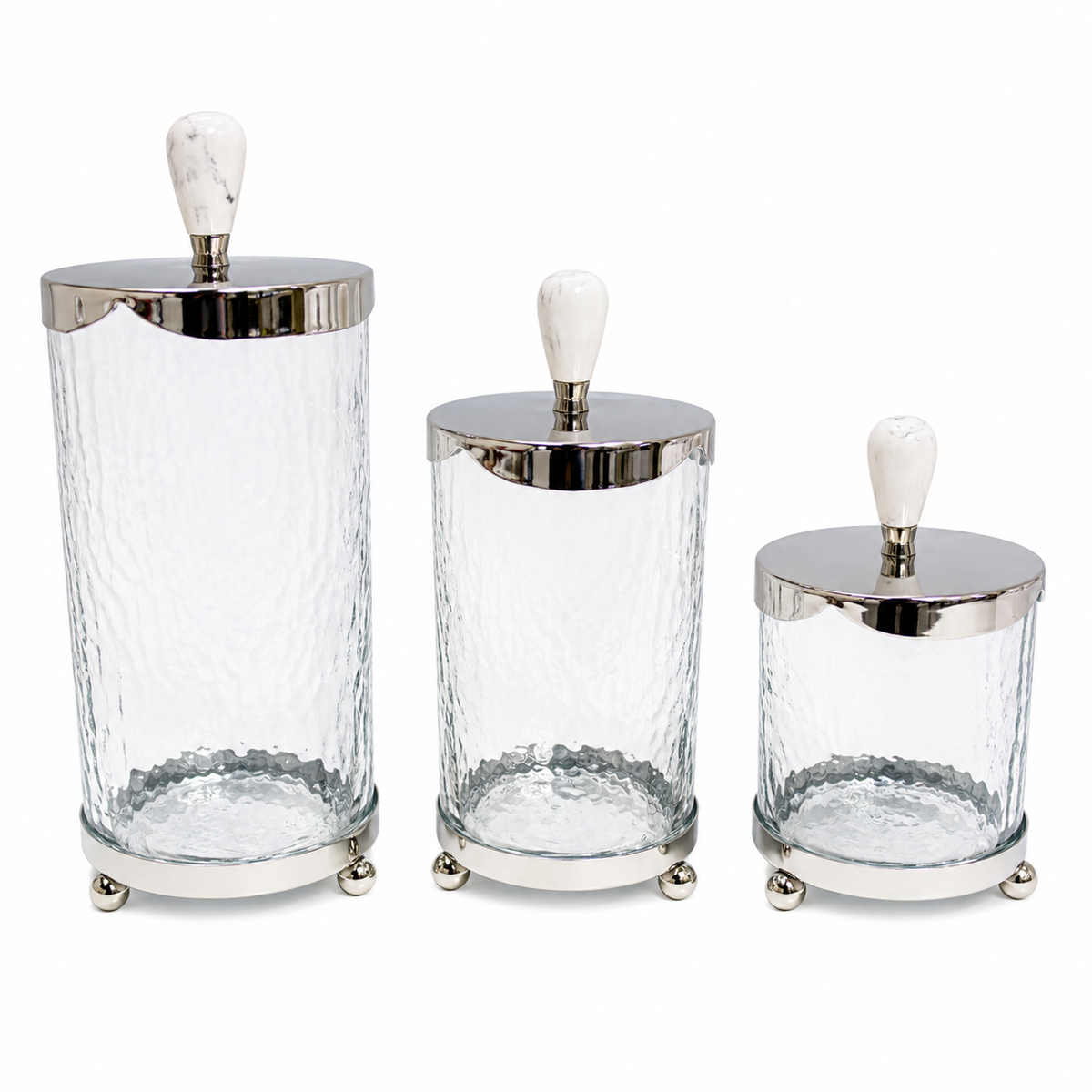 Glass Canister with Metal Lid and Marble Knob (3 Sizes)