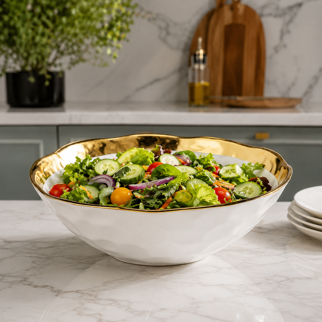 White Porcelain Bowl with Gold Rim