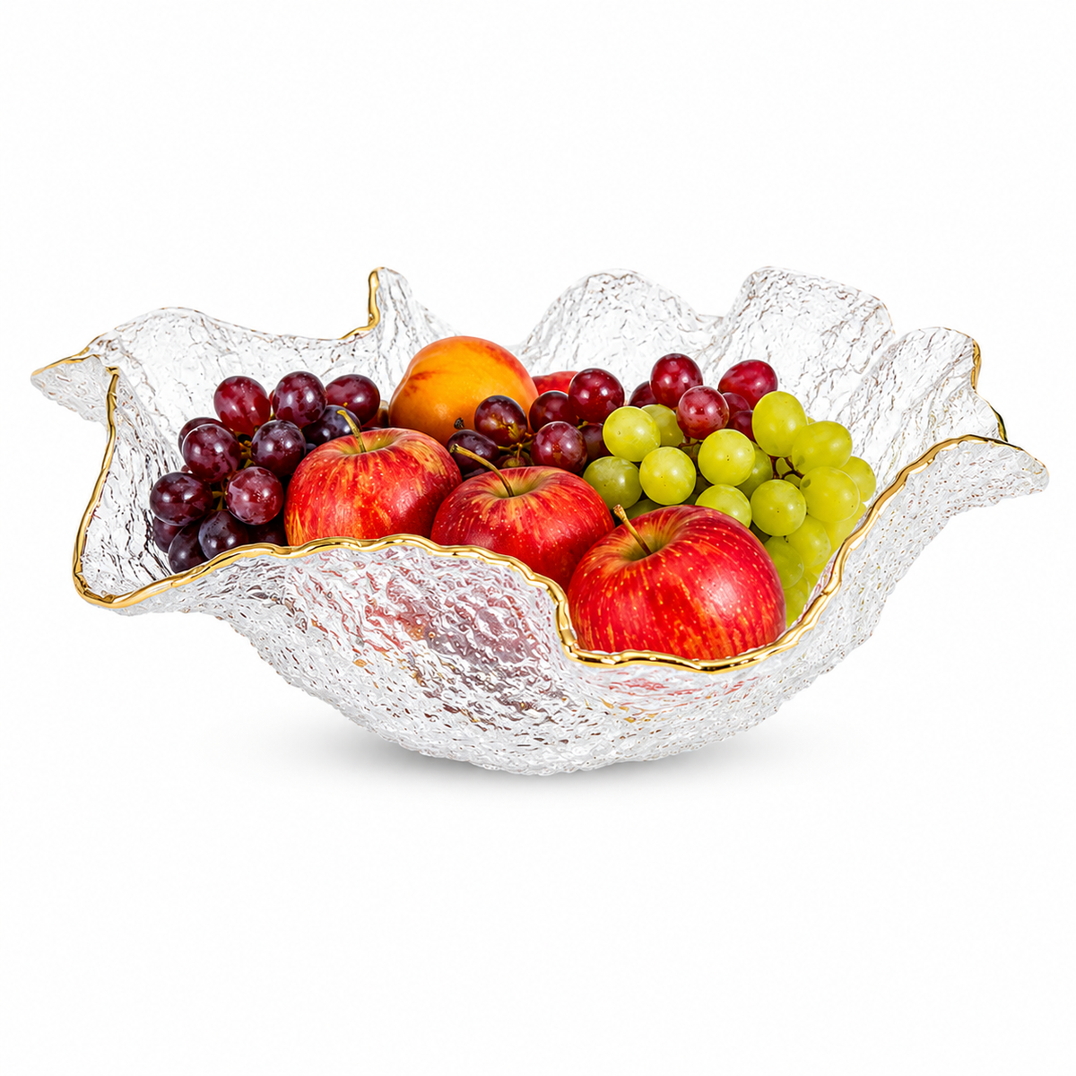 Hammered Glass Ruffled Bowl with Gold Trim (3 sizes)