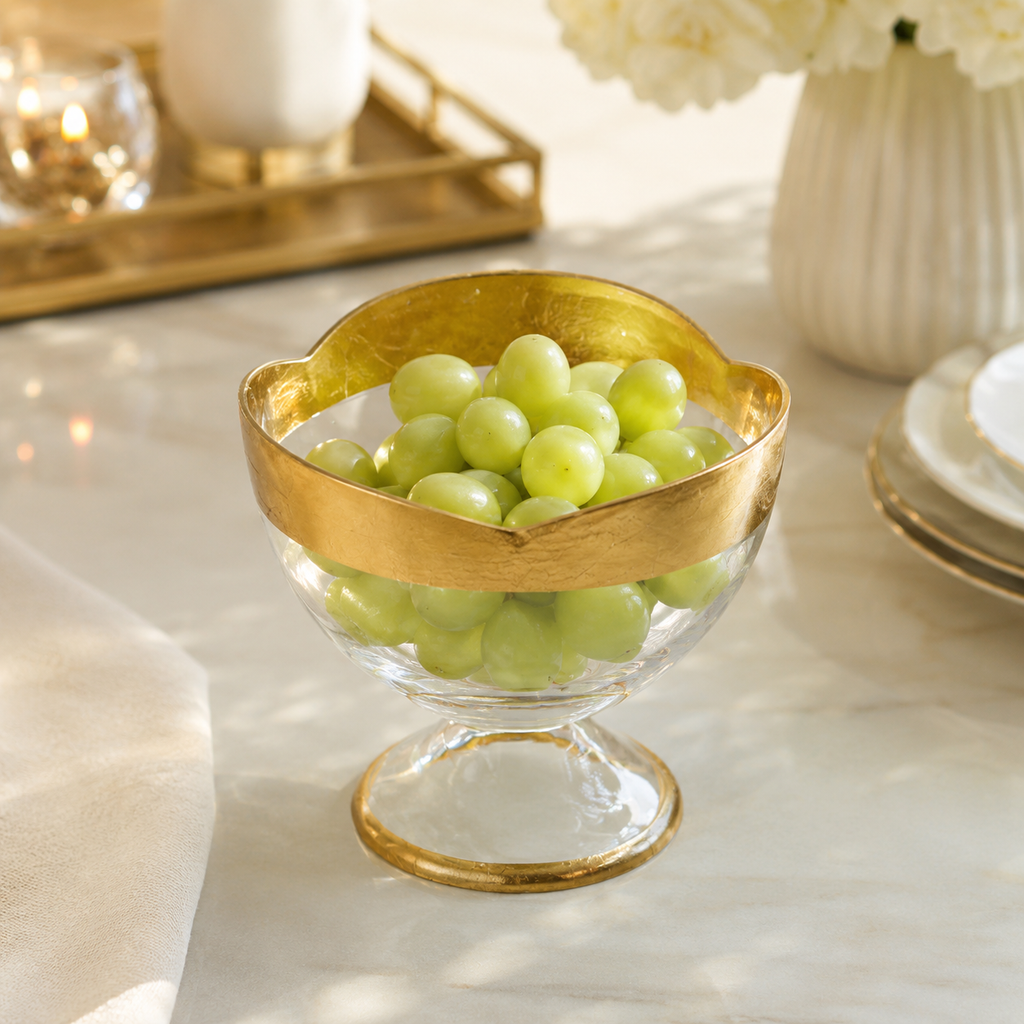 Flower Shaped Footed Bowl Gold