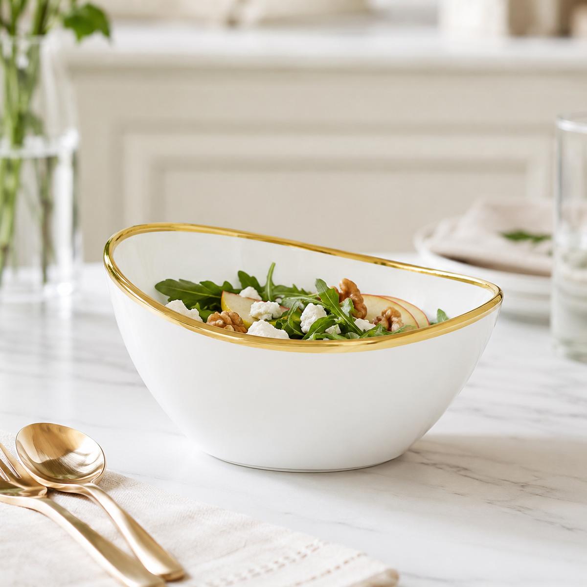White Dessert Bowl with Gold Rim