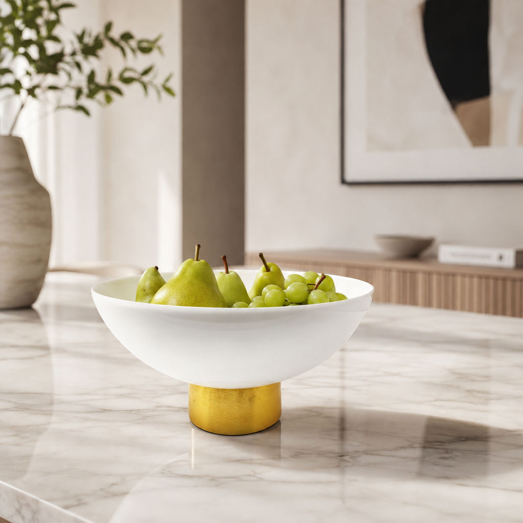 White Glass Bowl on Gold Base