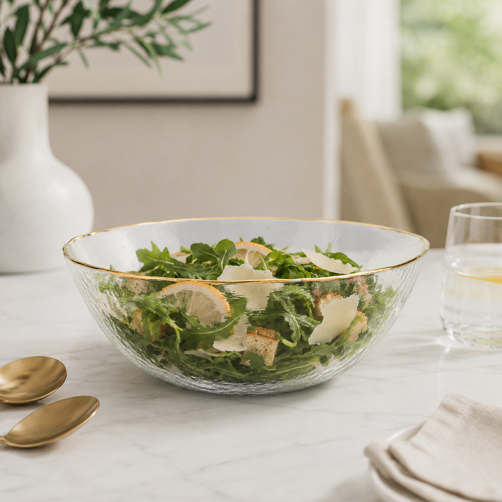 Clear Salad Bowl with Gold Rim - 11"D
