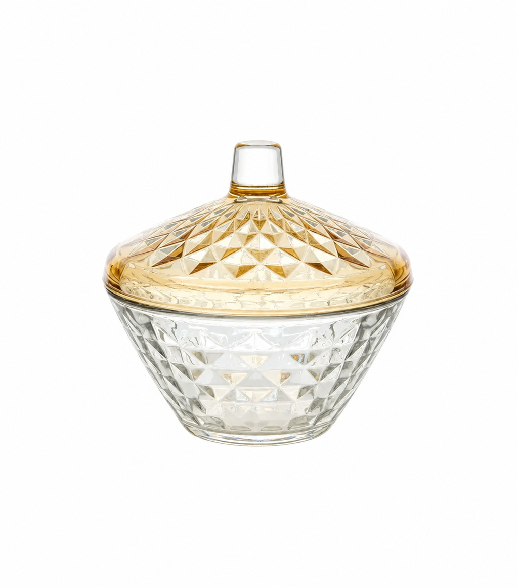 Glass Jar with Diamond Cut Colored Cover