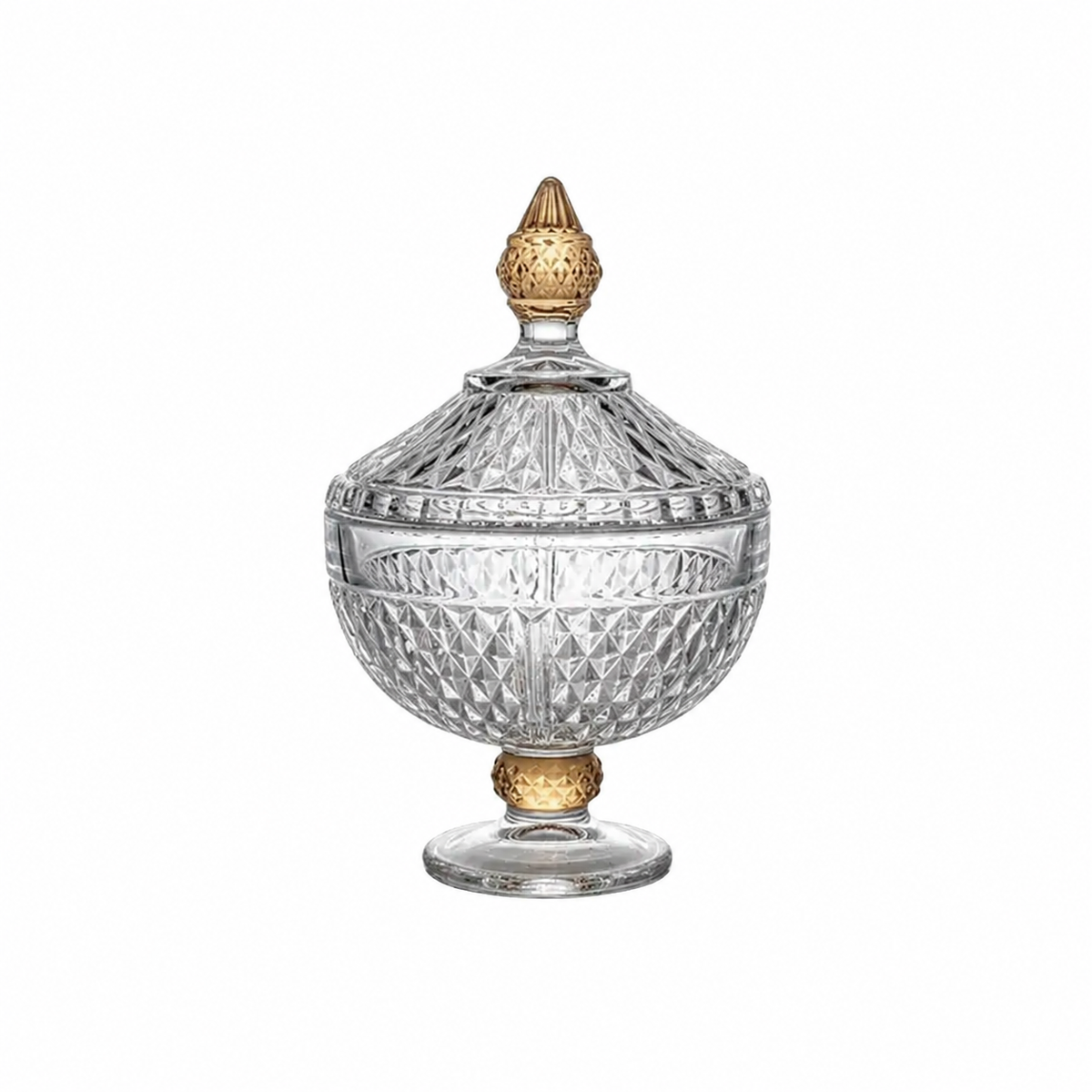 Footed Glass Jar with Diamond Cut and Colored Leg and Knob (2 Sizes)