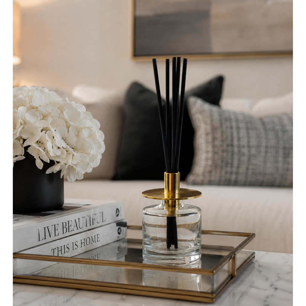 Reed Diffuser with Gold Cap, White Flower Scent