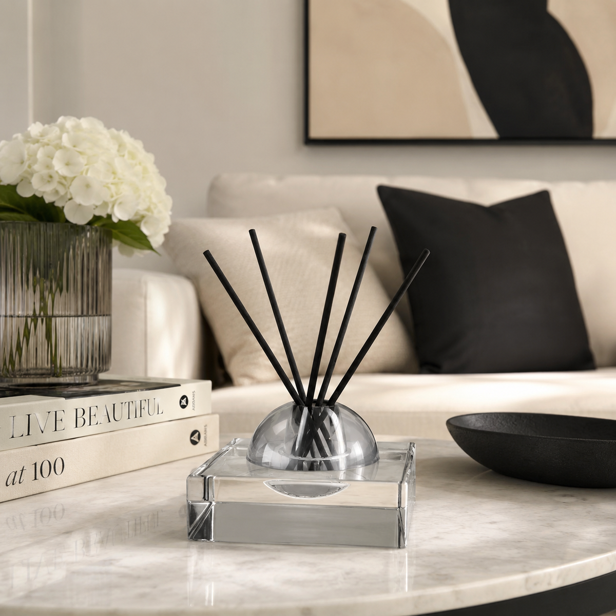 Clear Square Base and Dome Reed Diffuser- Lily of the Valley -5.5 x 5.5 x 2.95"H