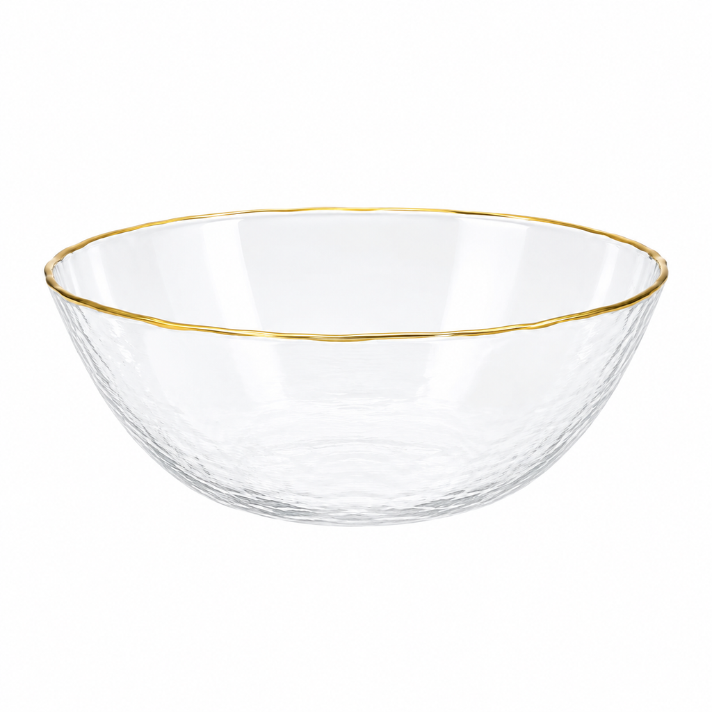 Clear Salad Bowl with Gold Rim - 11"D