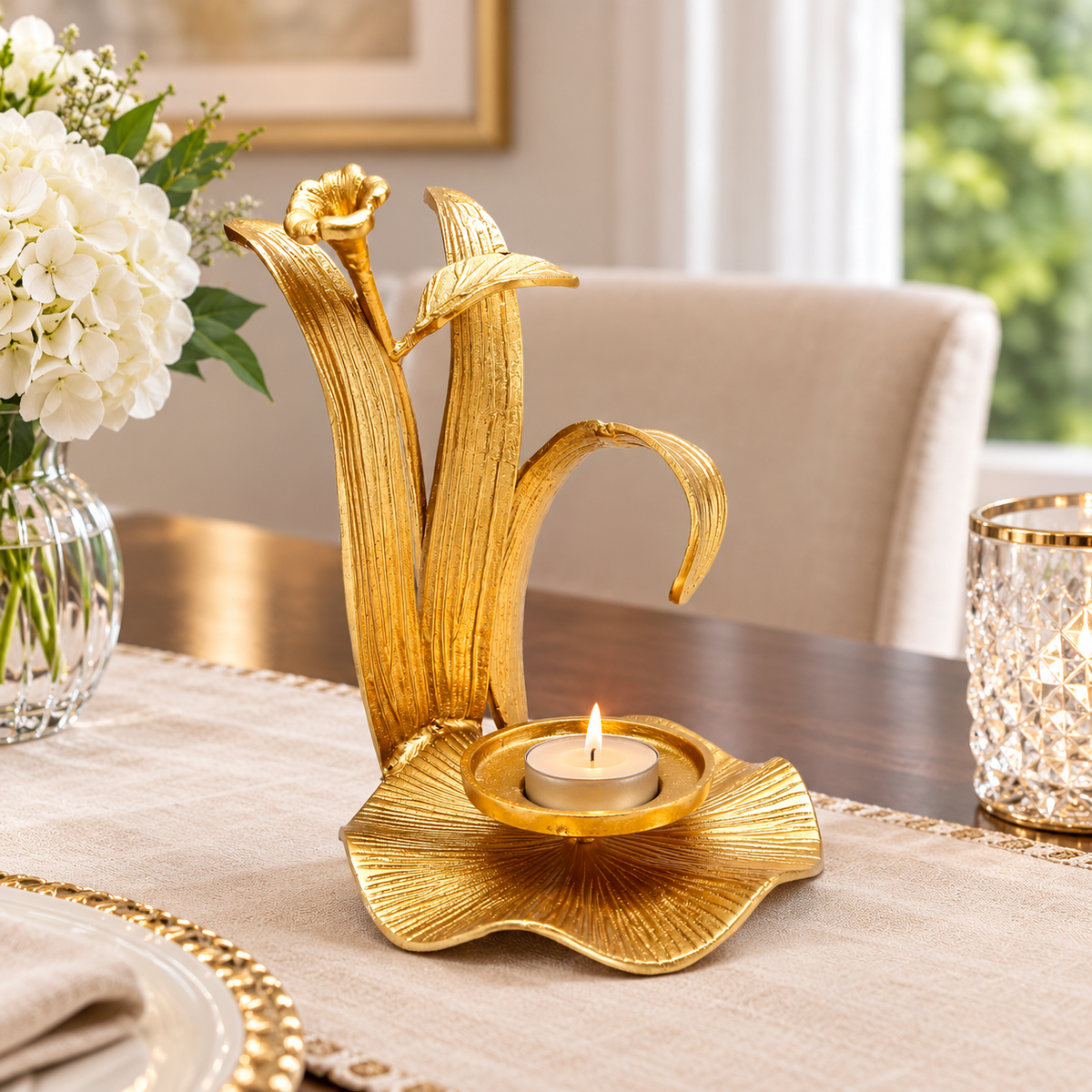 Hurricane with White Enamel Flower Design