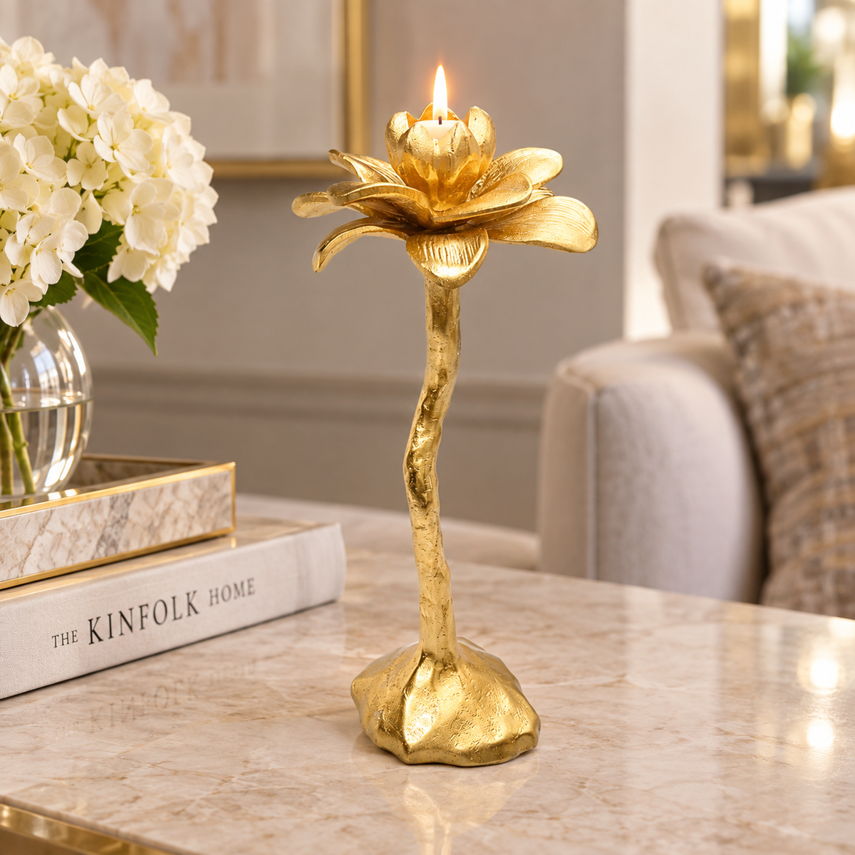 Gold Flower Shaped Candle Holder