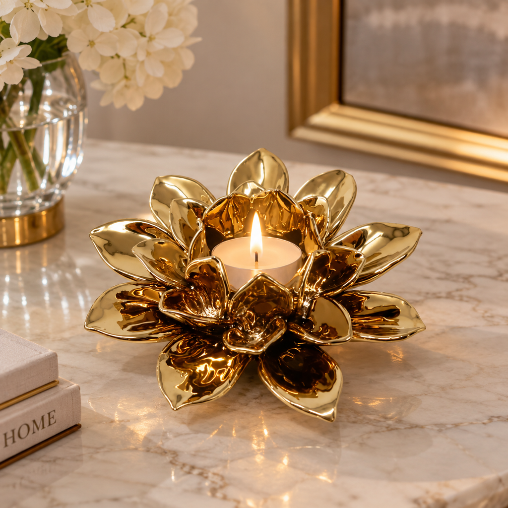 Gold Flower Shaped Tealight Holder