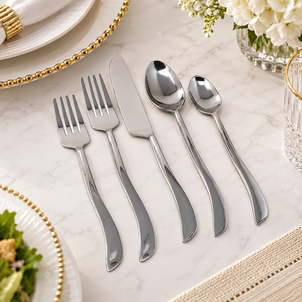 20 Pc Flatware Set with Swiveled Handles - Service for 4 - Dishwasher Safe