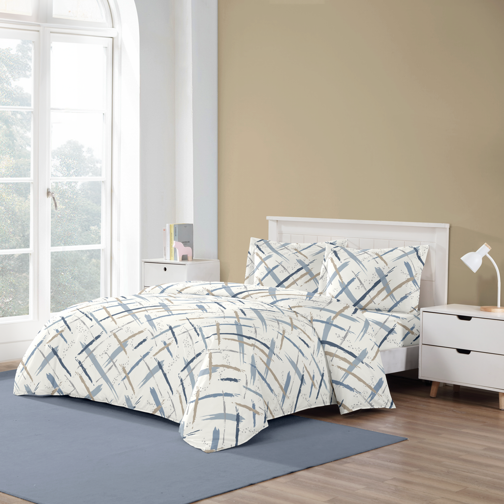 Criss Cross Strokes Blue Duvet Cover Bedding Set Camp Package