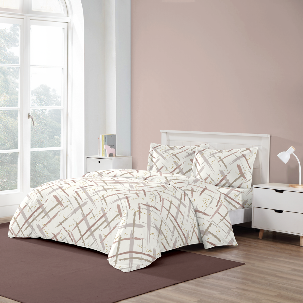 Criss Cross Strokes Mauve Duvet Cover Bedding Set Camp Package
