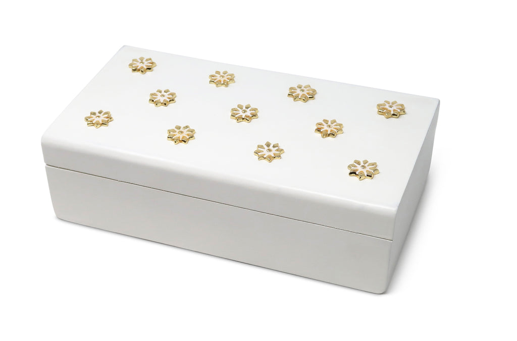 White Wooden Decorative Box with Gold Flower Beads