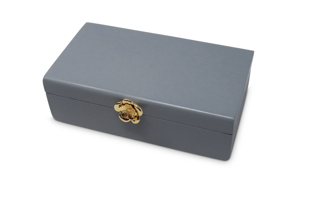 Grey Wood Decorative Box with Gold Flower Opener