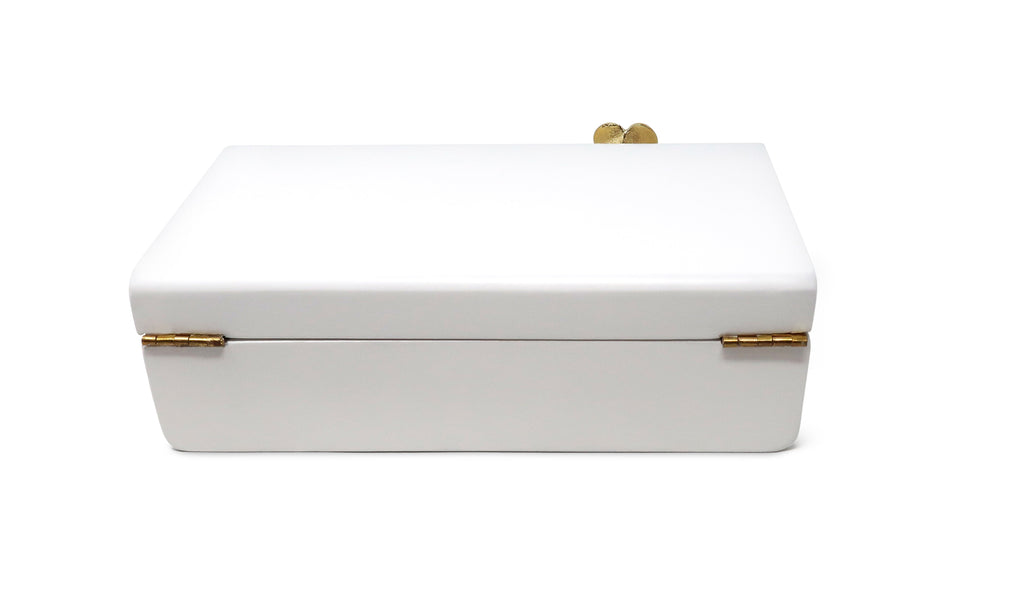 Rectangular White Wood Decorative Box with Gold Flower Detail