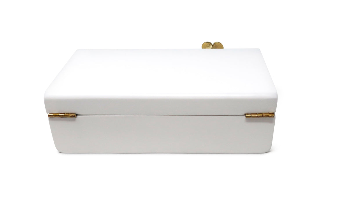 Rectangular White Wood Decorative Box with Gold Flower Detail