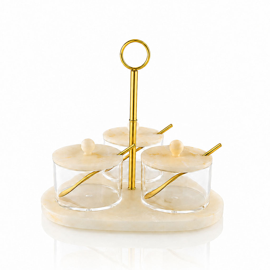 Luxury Resin Rotating Dip Bowl Set | Gold Elegant Serving Bowls