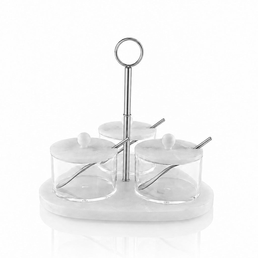 Luxury Resin Rotating Dip Bowl Set | Silver Elegant Serving Bowls