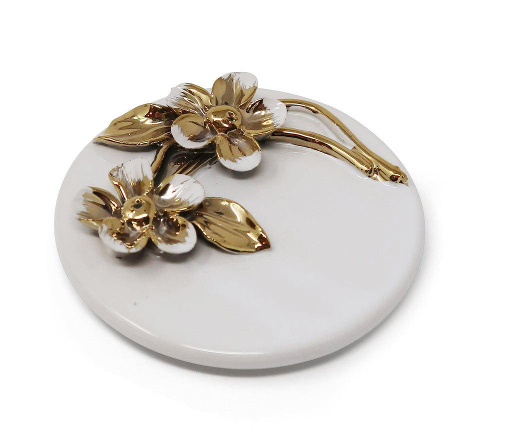 Gold Decorative Candle With Flower Design Lid