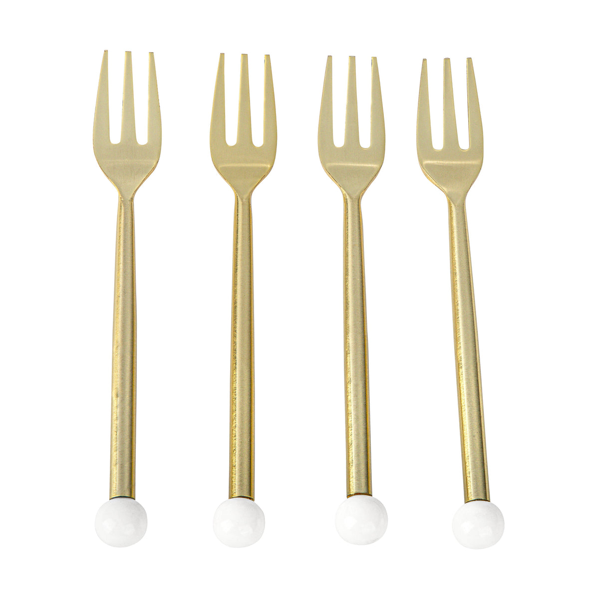 S/4 Dessert Forks Gold with White Balls on Handle