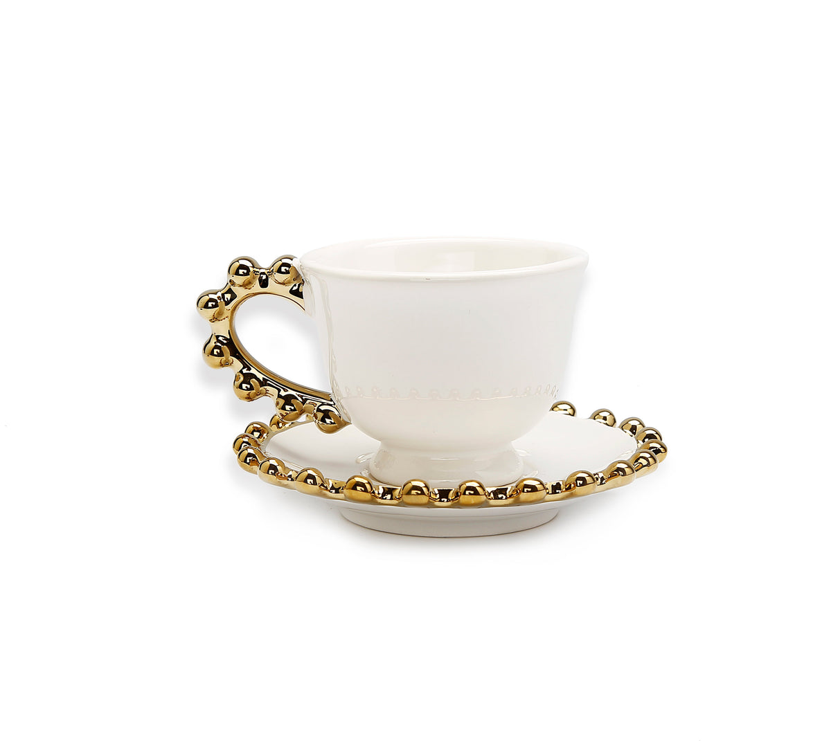 4 Piece White Dinner Set Gold Beaded Border
