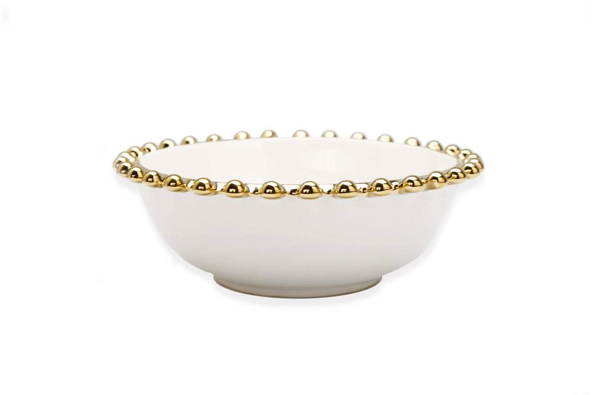 4 Piece White Dinner Set Gold Beaded Border