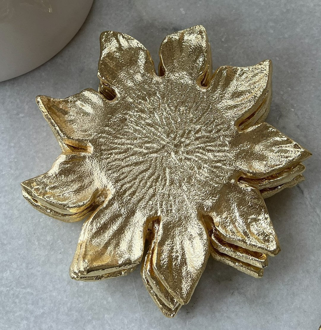Set of 4 Gold Flower Shaped Coaster