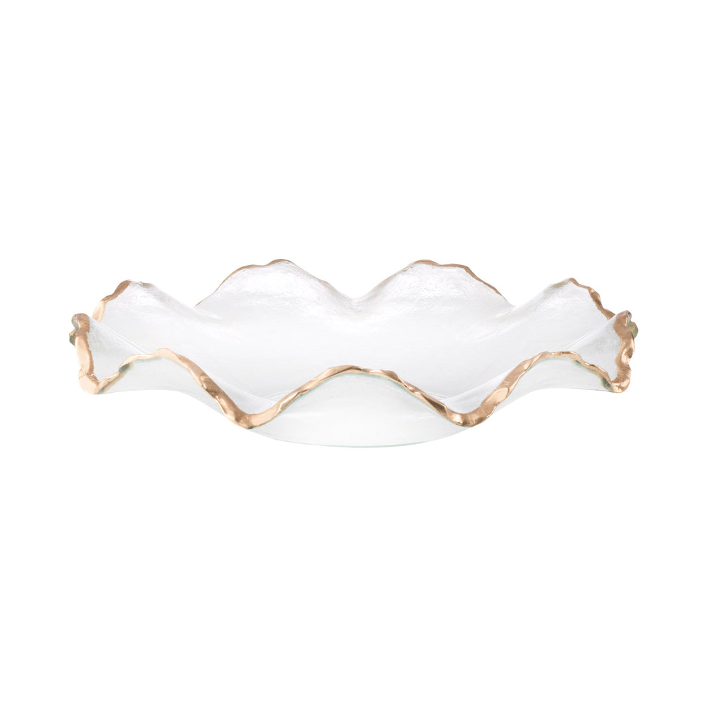 Glass Ruffle Bowl with Gold Edge 12"D 2.75"H