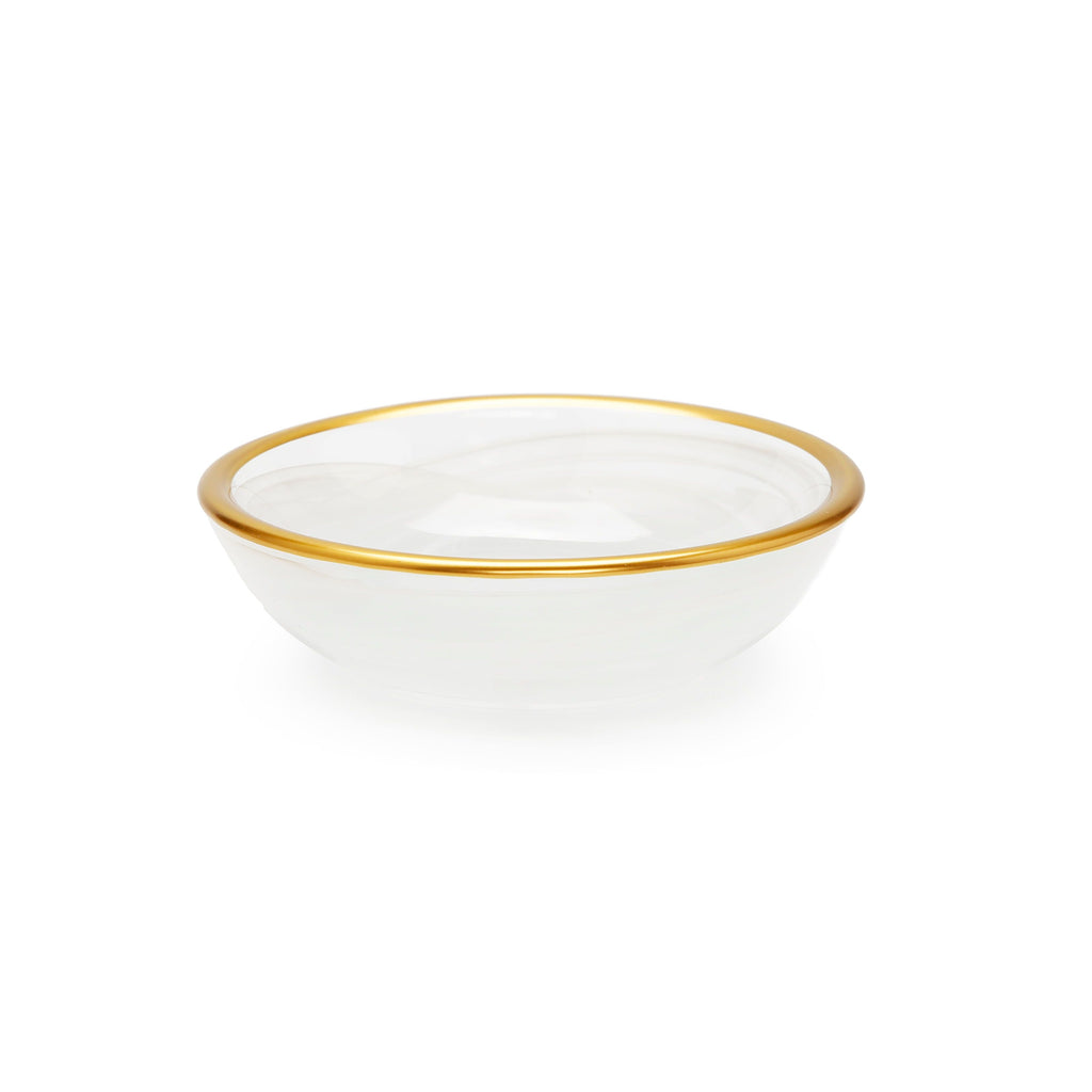 Set of 6 Alabaster White Dip Bowls with Gold Rim
