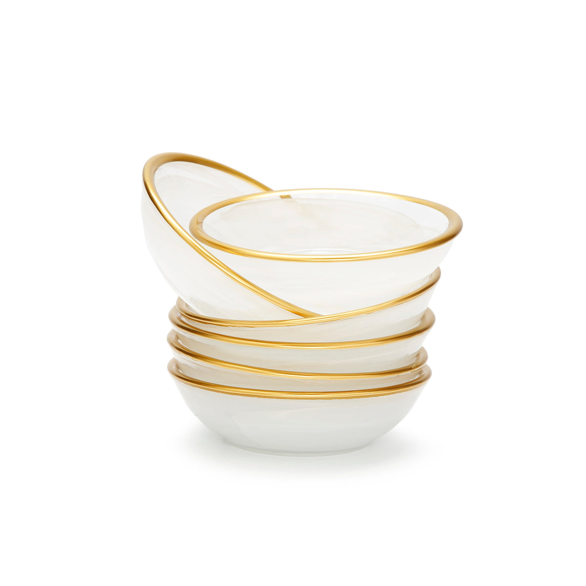 Set of 6 Alabaster White Dip Bowls with Gold Rim