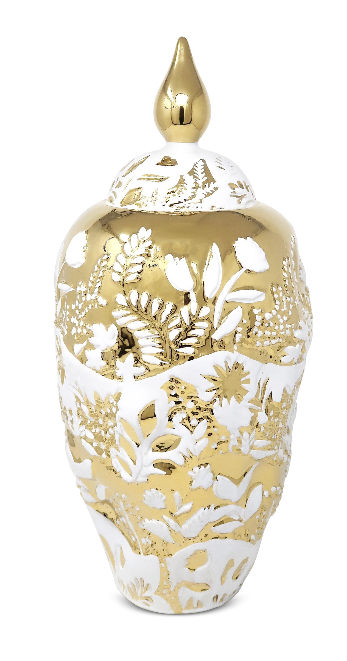 Ornate White and Gold Ginger Jar