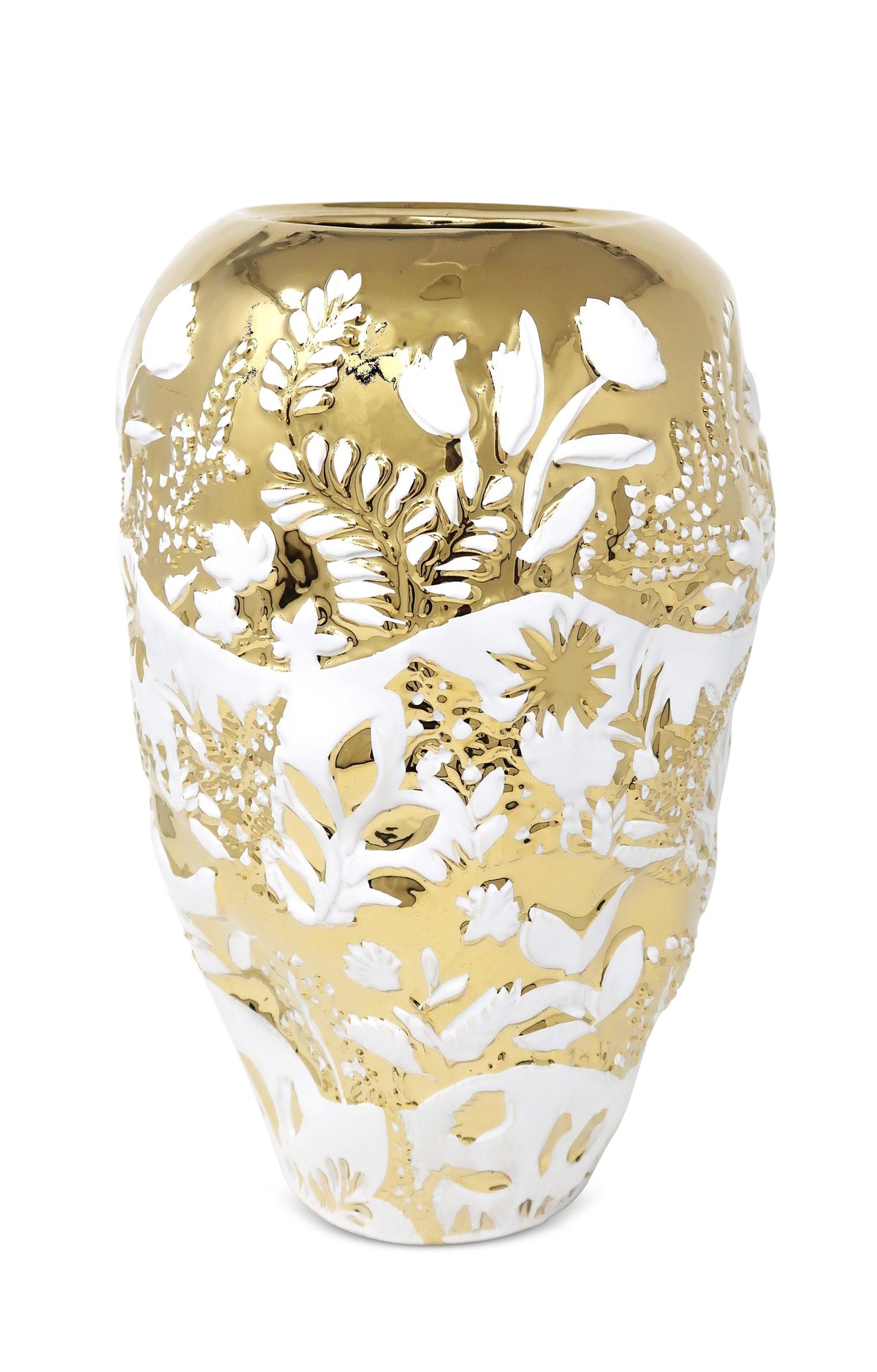 Ornate White and Gold Ginger Jar