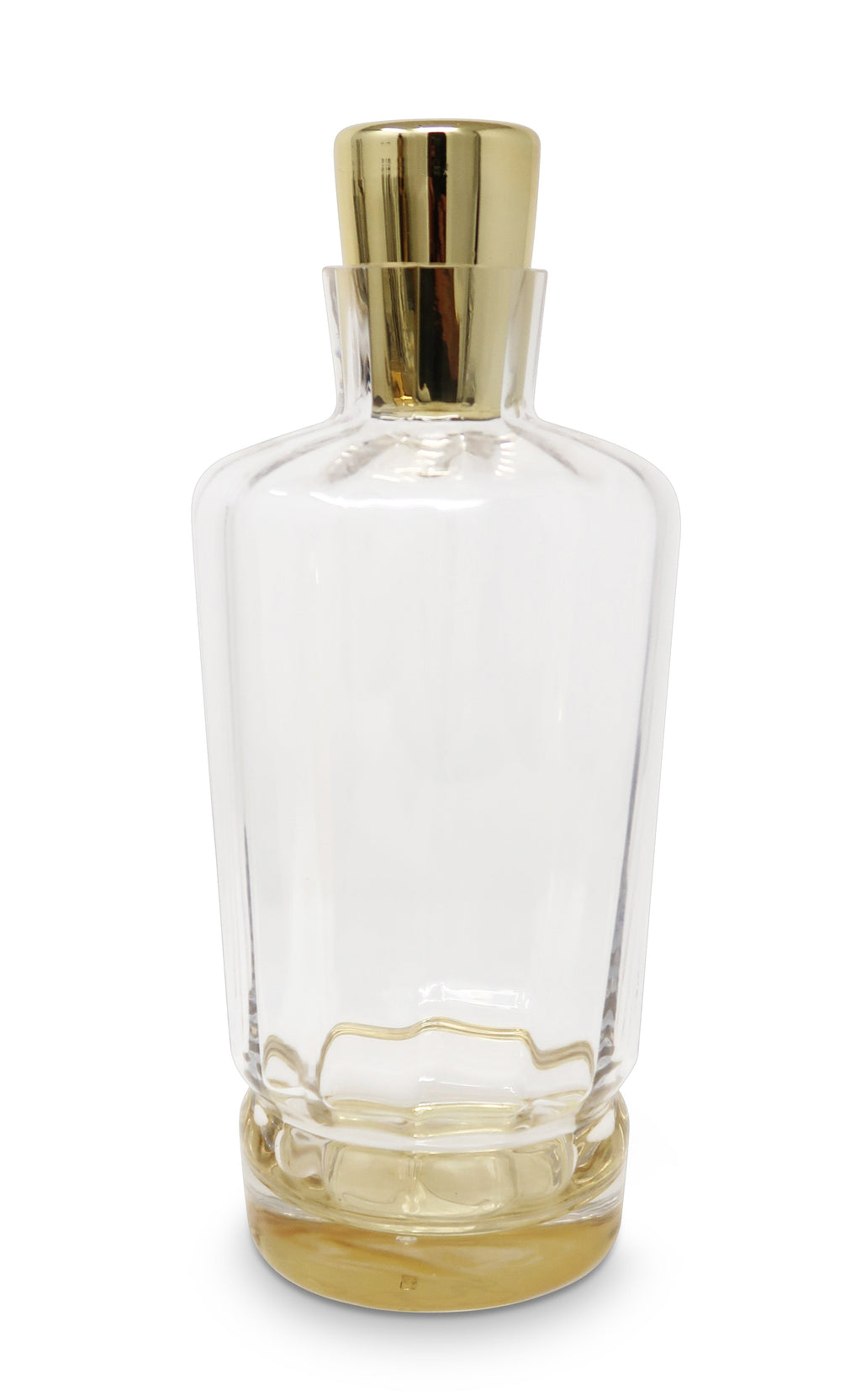 Glass Optic Whiskey Decanter with Gold Cover and Base, 8.75"H