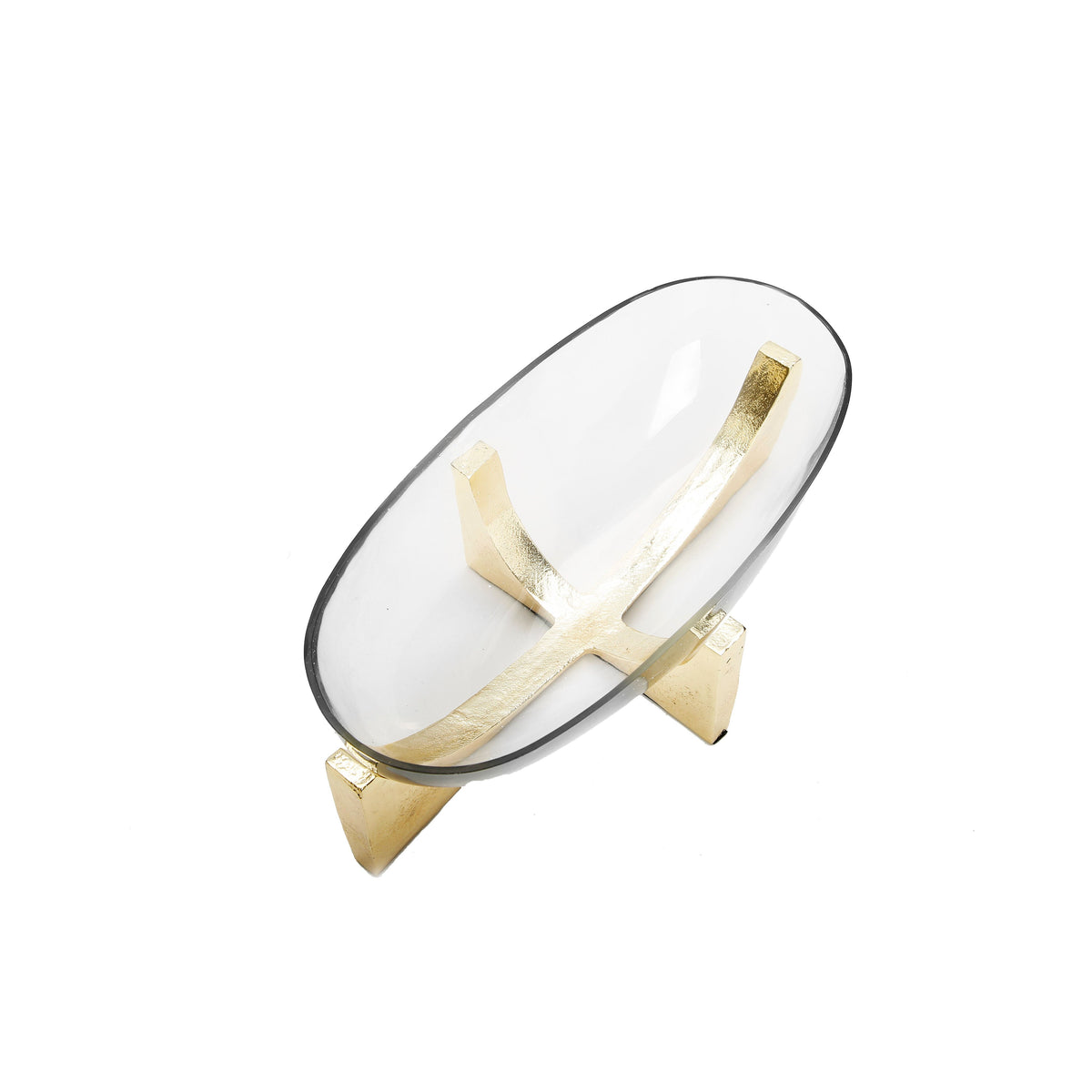 Glass Oval Bowl on Gold Block Base