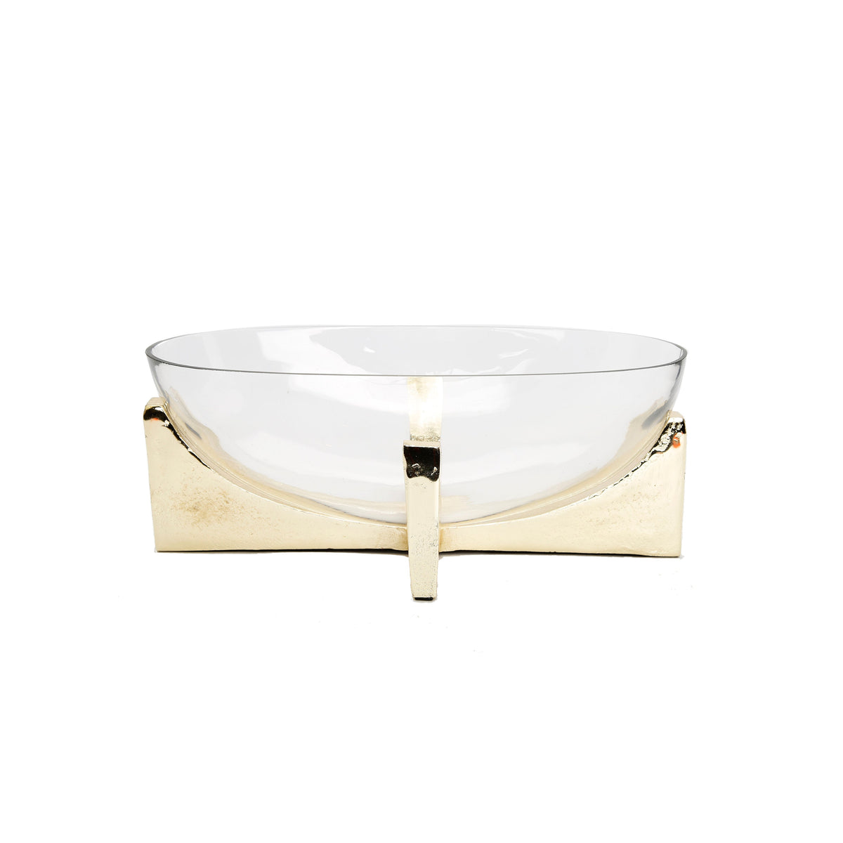 Glass Oval Bowl on Gold Block Base