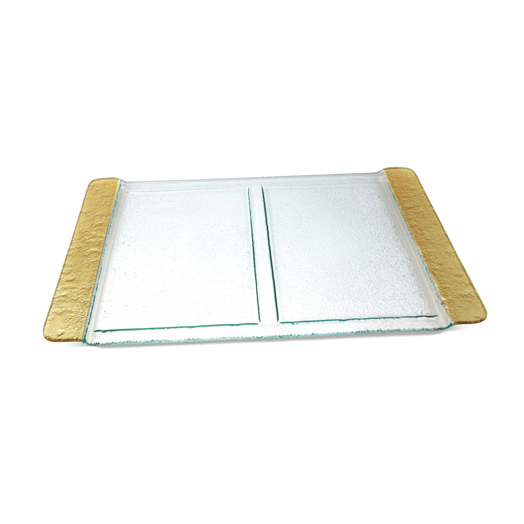 Glass 2 Sectional Tray with Gold Handles - 20.75"L