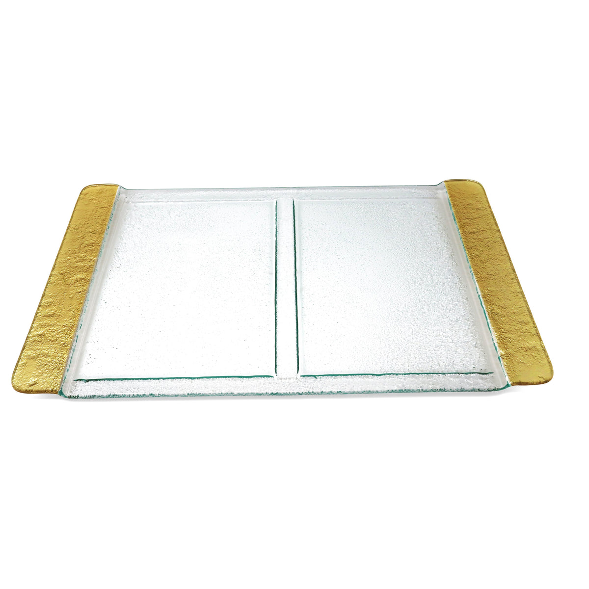 Glass 2 Sectional Tray with Gold Handles - 20.75"L