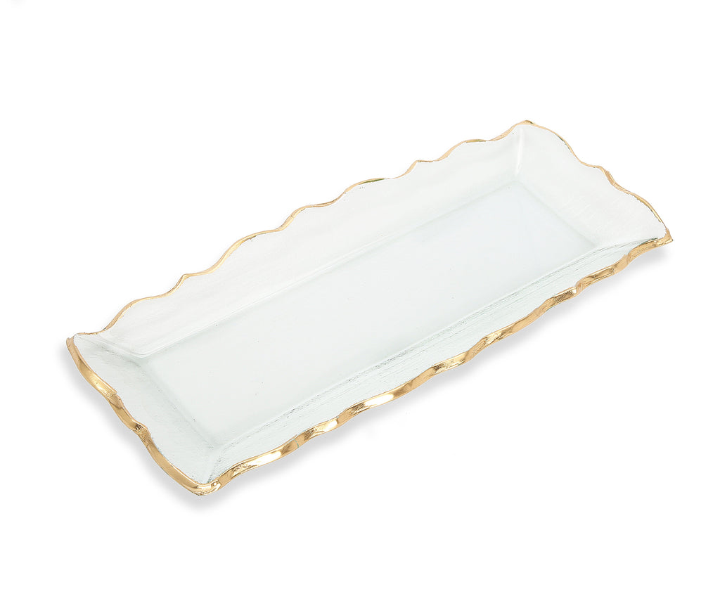 Glass Oblong Tray with Gold Edge