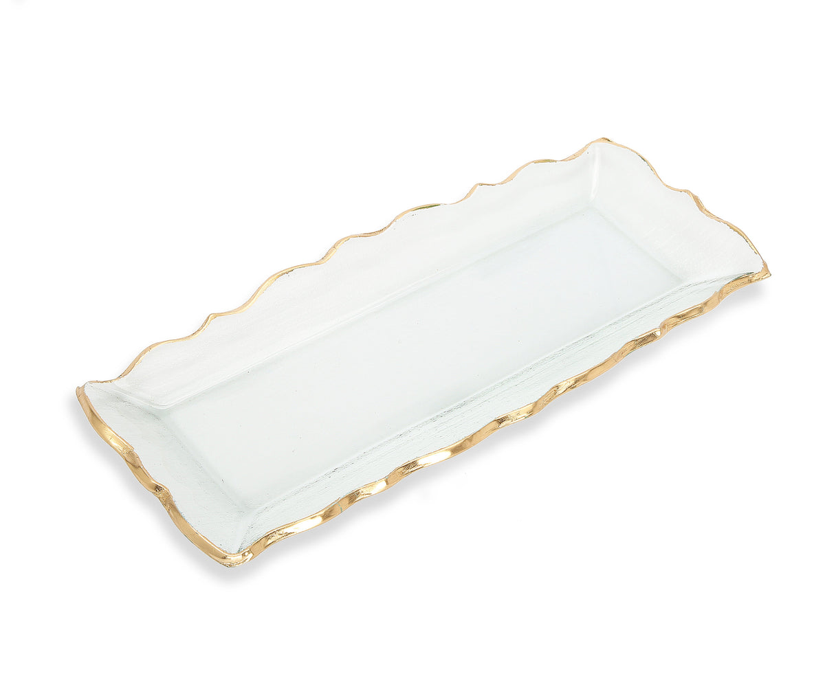 Glass Oblong Tray with Gold Edge